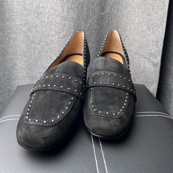 Franco Sarto LANCE Suede Studded Black Loafers Women’s Size 7 EUC Block Heels - Picture 2 of 15